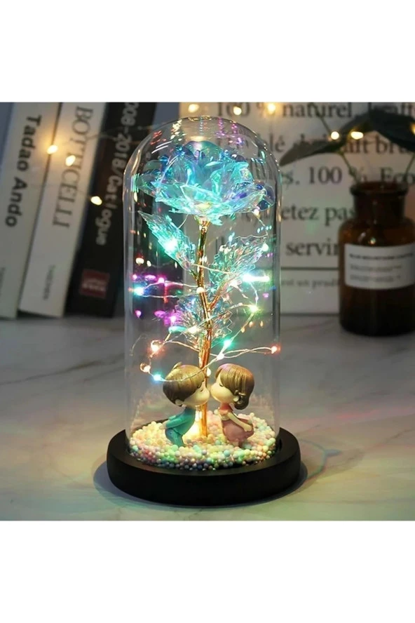 TechTic Cam Fanus Içerisinde Sevgili Çift Sevgililer Günü Anneler Günü Hediyesi Solmayan Beyaz Gül ürün görseli 1