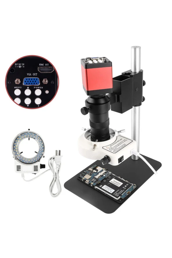 TechTic Profosyonel Endüstriyel Mikroskop Kamera 13mp Hd 60f/s Difital 130xc Lens 56 Led Halka Işık