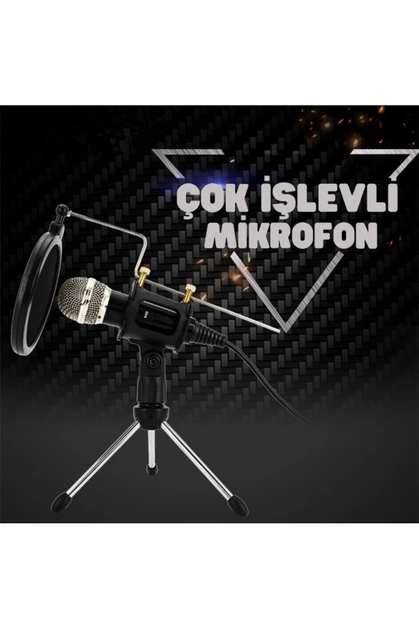 TechTic  Kayıt Mikrofonu Kondenser Bilgisayar Cep Telefonu Uyumlu Tripodlu Kareoke Podcast Youtuber - Resim 2
