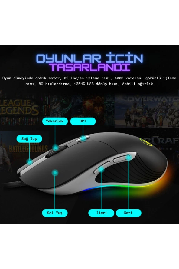 TechTic  RGB E-Sport X6 Gaming Mouse Gamer Işıklı Kablolu Oyuncu Mouse 3200 DPI