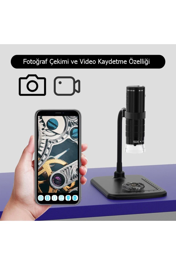 TechTic  Kablosuz 1000x Wifi Bağlantılı Dijital Mikroskop 1080p Saç Cilt Tesktil Makine Devre Analizi - 2
