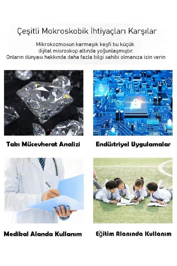 TechTic  Dijital Mikroskop 1600x 2Mp Usb 8 Led Çok Amaçlı Tekstil Baskı Cilt Saç Biyolojik Analiz - 2