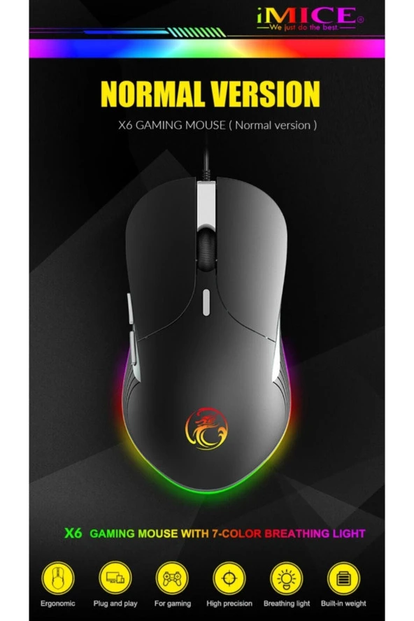 TechTic  Imıce X6 Gamer Mouse 7 Renk Led Rgb Işıklı Oyuncu Mouse 3200 Dpi - Resim 4