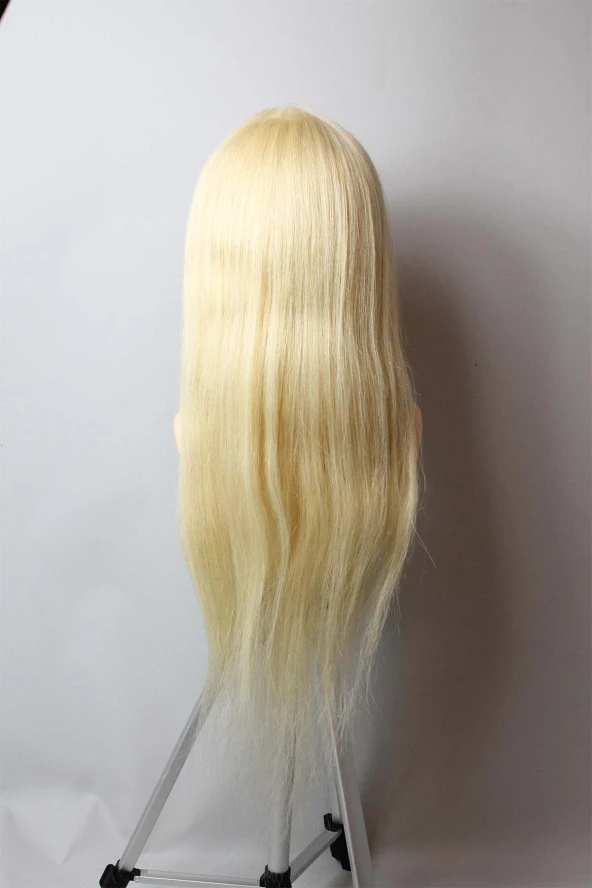 Prodiva Kuaför Eğitim Mankeni Omuzlu Gerçek Saç - Kuaför Eğitim Puppeti - Super Platin 65-70cm - 4