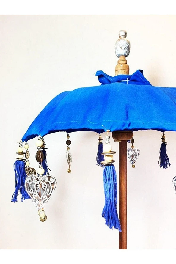 Prodiva Ahşap Ayaklı Dekoratif Bali Şemsiyesi 80 cm- Mavi - 2