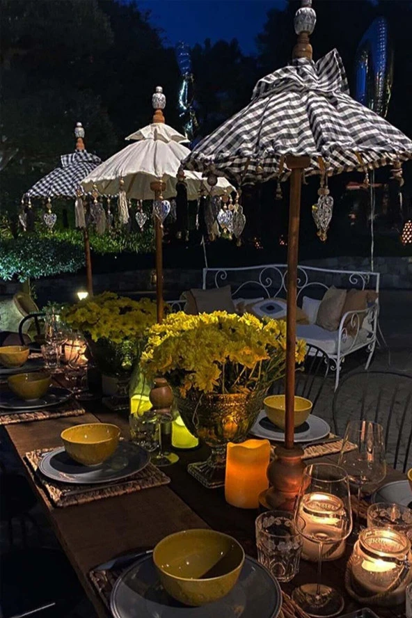 Prodiva Ahşap Ayaklı Dekoratif Bali Şemsiyesi 80 cm- Kareli - 2