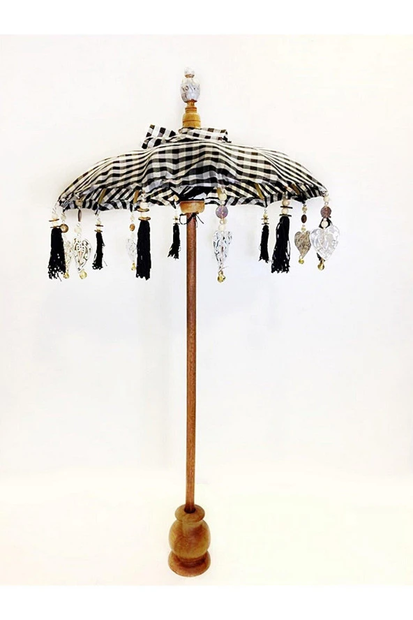 Prodiva Ahşap Ayaklı Dekoratif Bali Şemsiyesi 80 cm- Kareli - 7