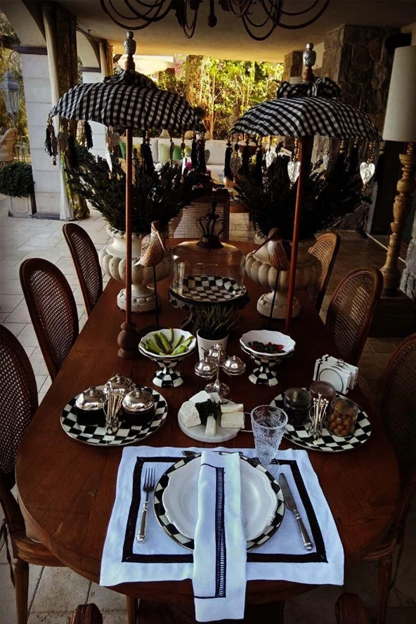 Prodiva Ahşap Ayaklı Dekoratif Bali Şemsiyesi 80 cm- Kareli - 3