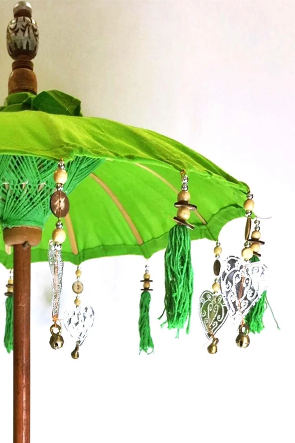 Prodiva Ahşap Ayaklı Dekoratif Bali Şemsiyesi - 80 cm - Yeşil - 3