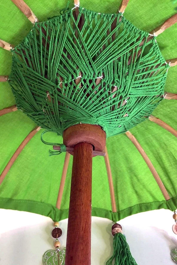 Prodiva Ahşap Ayaklı Dekoratif Bali Şemsiyesi - 80 cm - Yeşil - 4