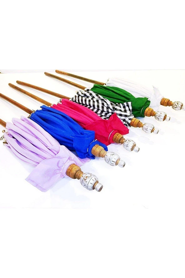 Prodiva Ahşap Ayaklı Dekoratif Bali Şemsiyesi - 80 cm - Yeşil - 5