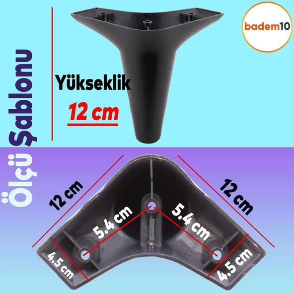 Aspen 6'lı Set Mobilya Tv Ünitesi Çekyat Koltuk Kanepe Baza Destek Ayağı Ayakları 12 Cm Siyah M8 - 2