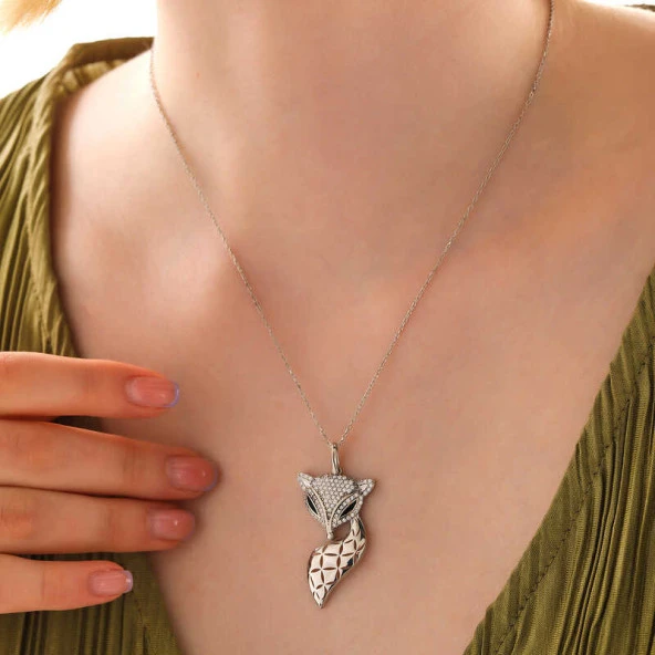 himarry 925 Ayar Gümüş Tilki Kadın Kolye - Resim 2