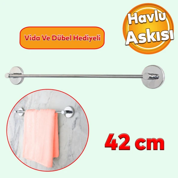 Lavabo Banyo Mutfak Aparat Standı Bez Havlu Askısı Uzun Havluluk Vidalı Krom Paslanmaz Metal 42 cm