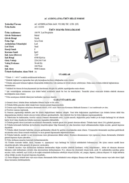 100W Led Projektör Beyaz Işık - 2