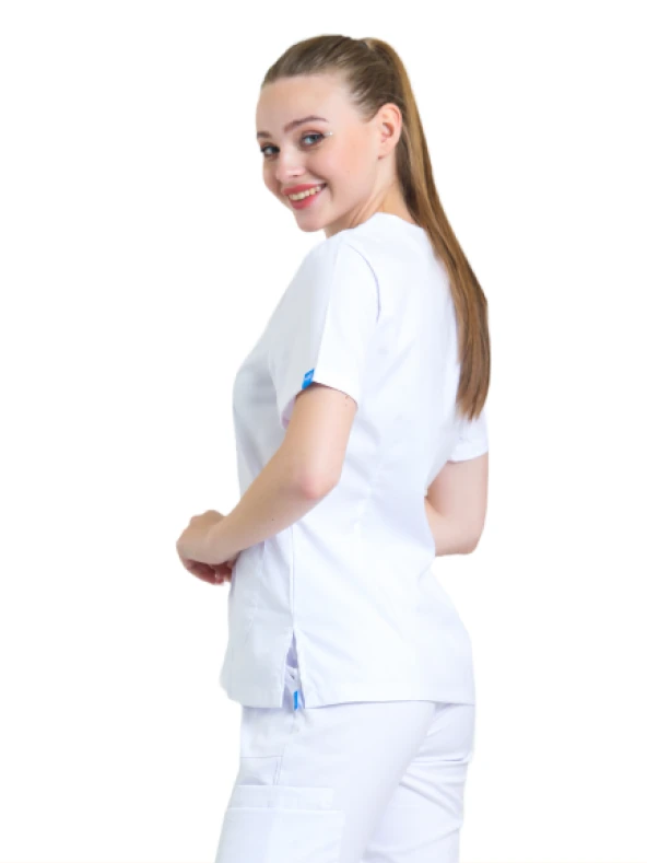 JANET- Kadın Likralı Beyaz Renk Medikal Üst - Resim 2