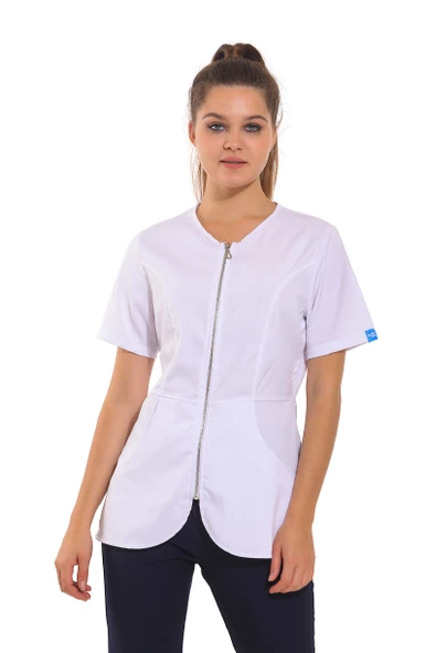 IRIS- Kadın Likralı Beyaz Medikal Üst - Resim 3