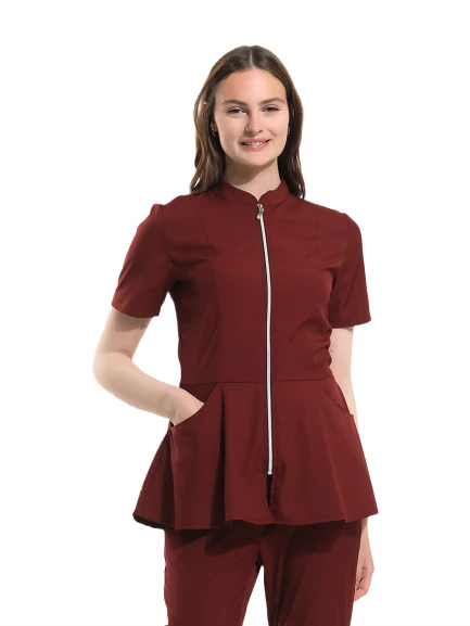 AZELIA - Kadın Likralı Bordo Üniforma Üst ürün görseli