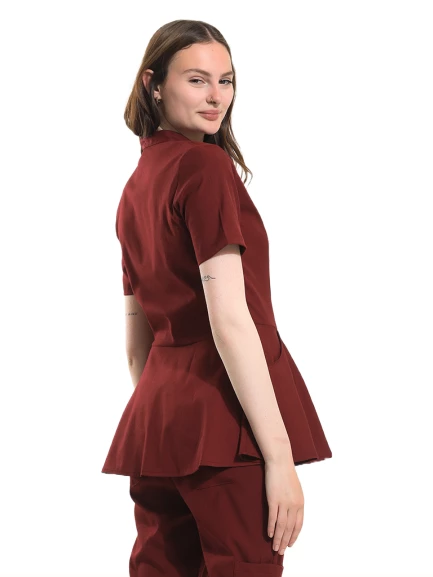 AZELIA - Kadın Likralı Bordo Üniforma Üst - Resim 3