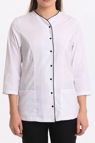 POPPY - Kadın Likralı Beyaz Üniforma Üst - Resim 4