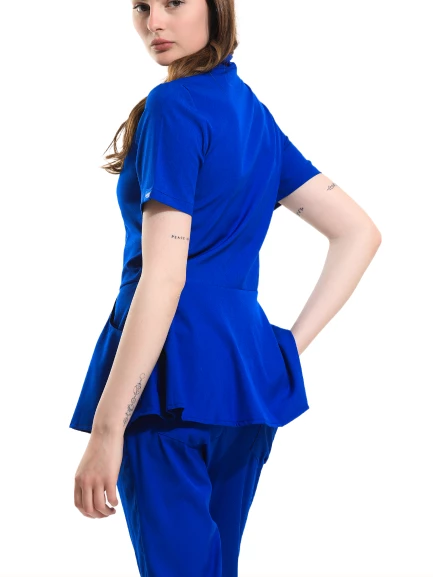 AZELIA - Kadın Likralı Royal Mavi Üniforma Üst - Resim 3