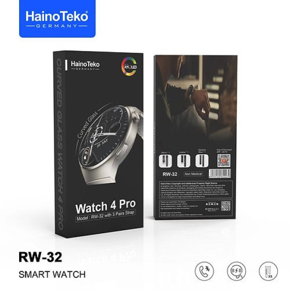 Haino Teko Germany RW-32 Curwed Amoled Ekran 3 Kordonlu Akıllı Saat ( Siyah )