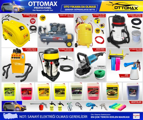 Ottomax Oto Yıkama ve Oto Kuaför Seti Proset4 Deterjanlı Profesyonel Set