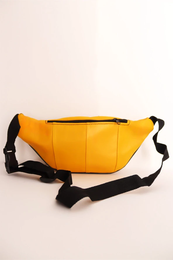 Unisex Ayarlanabilir Askılı Fermuarlı Sarı Deri Omuz Göğüs Ve Bel Çantası - 2