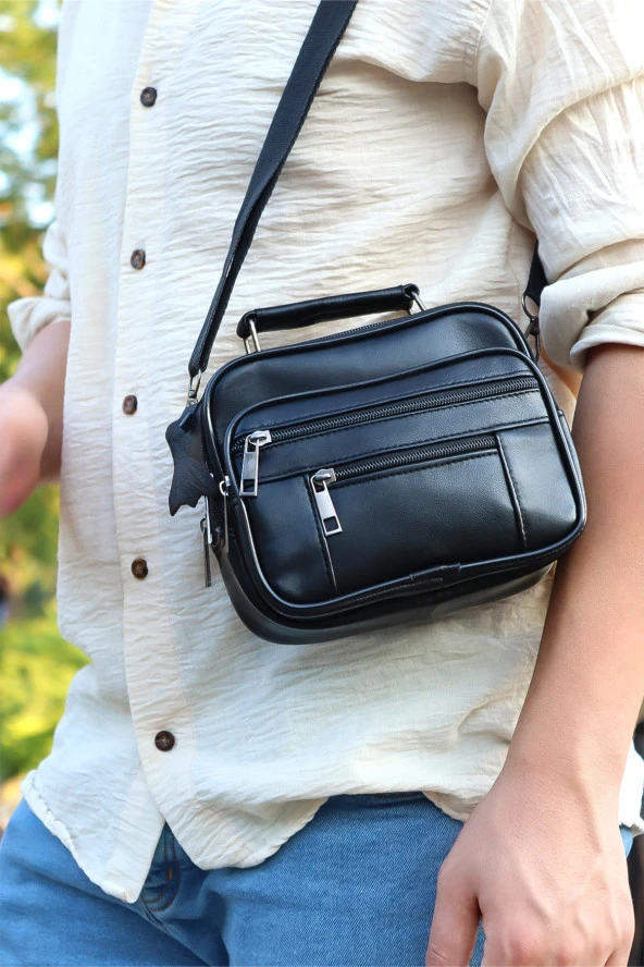 Erkek Ayarlanabilir Askılı Fermuarlı Kasalı Deri El Çantası Ve Omuz Çantası - 3