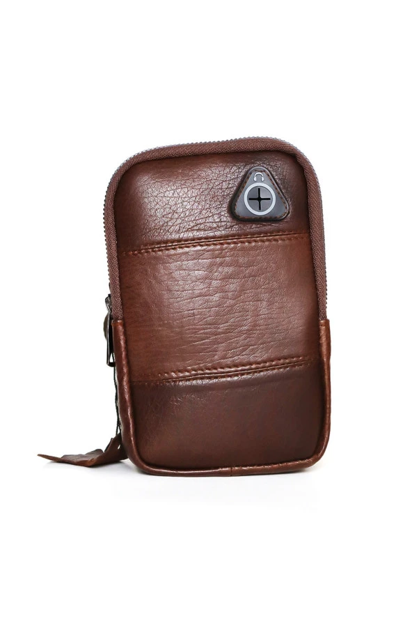 Erkek Jumbo Kahverengi Kulaklık Çıkışlı Ayarlanabilir Askılı Deri Omuz Göğüs Ve Çapraz Çanta - 5