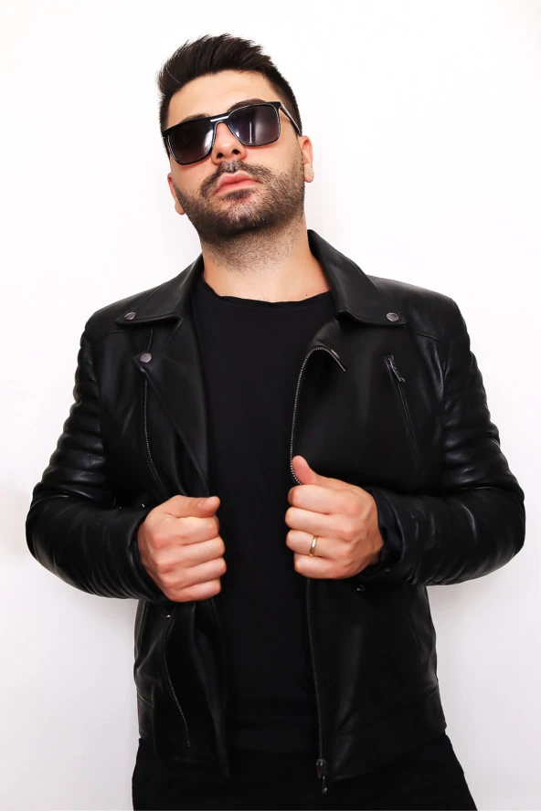 Erkek Siyah Fermuarlı Hakiki Deri Ceket - 3