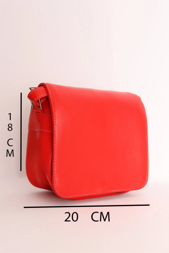 Kadın Kapaklı Fermuarlı Ayarlanabilir Askılı Deri Kırmızı El Kol Ve Omuz Çantası - 3