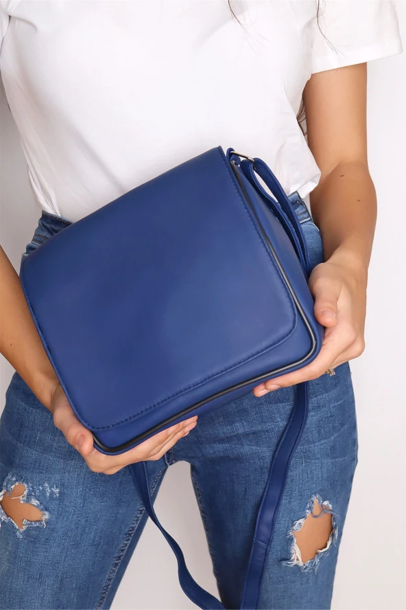 Kadın Kapaklı Fermuarlı Ayarlanabilir Askılı Deri Mavi El Kol Ve Omuz Çantası - 3