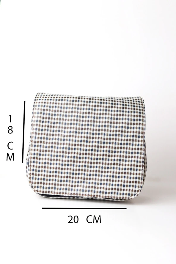 Kadın Kapaklı Fermuarlı Ayarlanabilir Askılı Deri Damalı El Kol Ve Omuz Çantası - 5