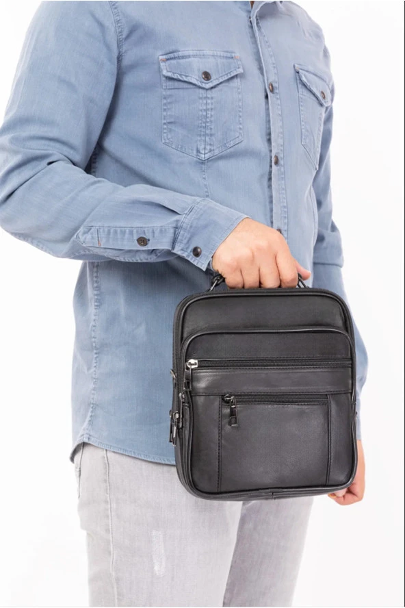 Siyah Büyük Boy Deri Kasalı El Çantası Omuz Çantası Ve Lacivert Deri Çapraz Çanta Set - 2