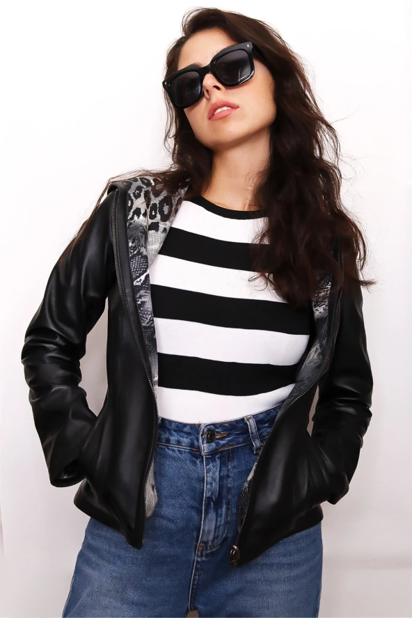 Kadın Çift Taraflı Hakiki Deri Ceket - 3