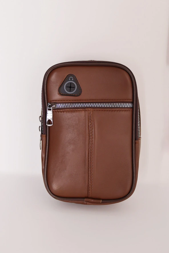 Erkek Kahverengi Kulaklık Çıkışlı Ayarlanabilir Askılı Deri Omuz Göğüs Ve Çapraz Çanta - 5