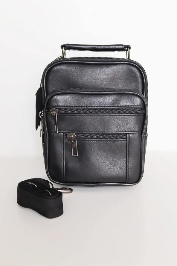 Erkek Ayarlanabilir Askılı Fermuarlı Kasalı Deri El Çantası Ve Omuz Çantası - 4