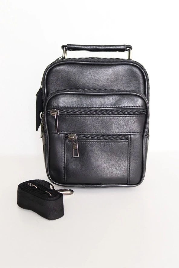 Siyah Küçük Boy Deri Kasalı El Çantası Omuz Çantası Ve Bel Çantası Set - 5