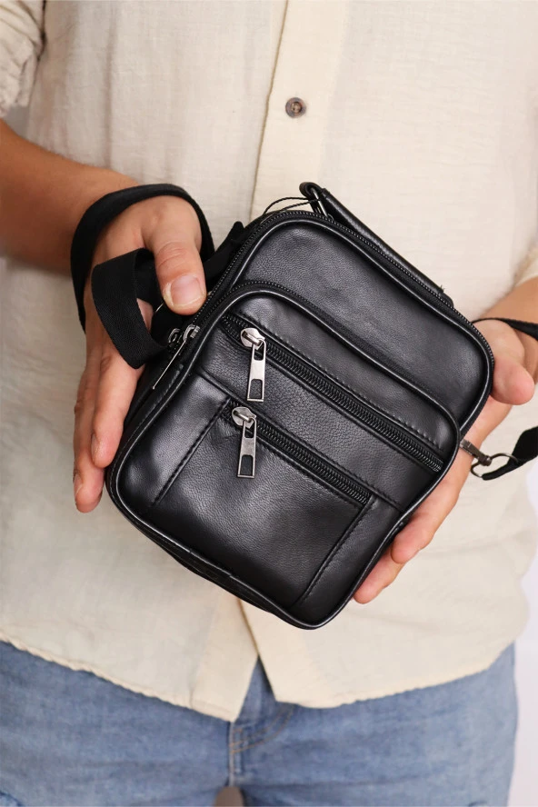 Siyah Orta Boy Ve Küçük Boy Deri Kasalı El Çantası Omuz Çantası Set - 3