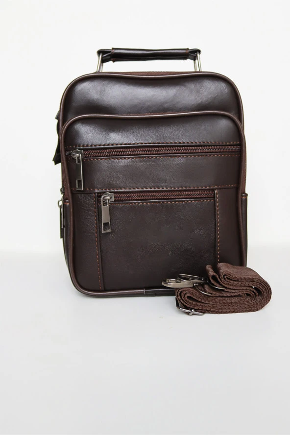 Kahverengi Deri Kasalı El Çantası Omuz Çantası Ve Çapraz Çanta Set - 3