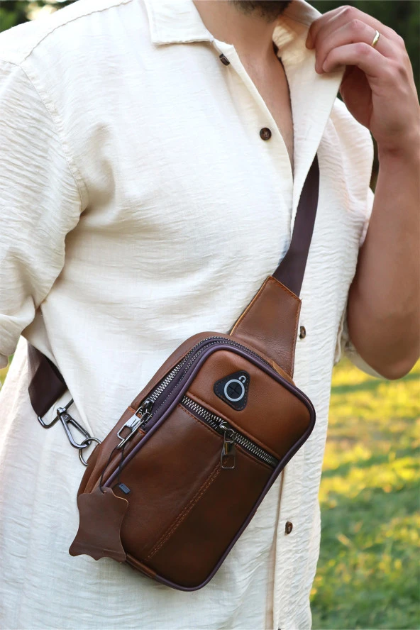 Kahverengi Deri Kasalı El Çantası Omuz Çantası Ve Çapraz Çanta Set - 4