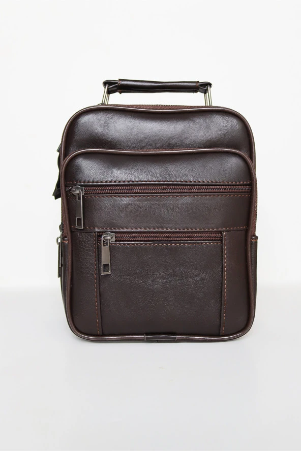 Kahverengi Deri Kasalı El Çantası Omuz Çantası Ve Çapraz Çanta Set - 5