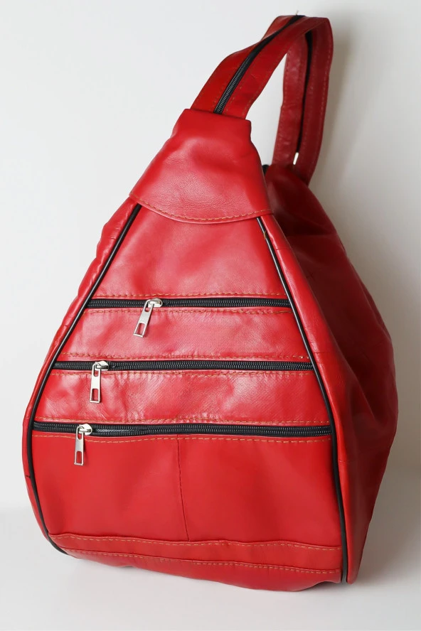 Kadın Kırmızı Ayarlanabilir Askılı Deri Sırt Çantası Omuz Çantası Kol Çantası Postacı Çanta - 5