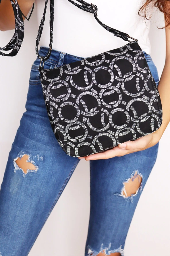 Kadın Kapaklı Fermuarlı Ayarlanabilir Askılı Deri Baskılı El Kol Ve Omuz Çantası - 2