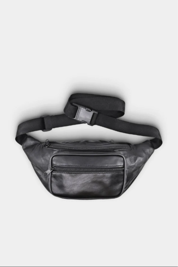 Siyah Deri Büyük Boy Kasalı El Çantası Omuz Çantası Ve Bel Çantası Set - 2