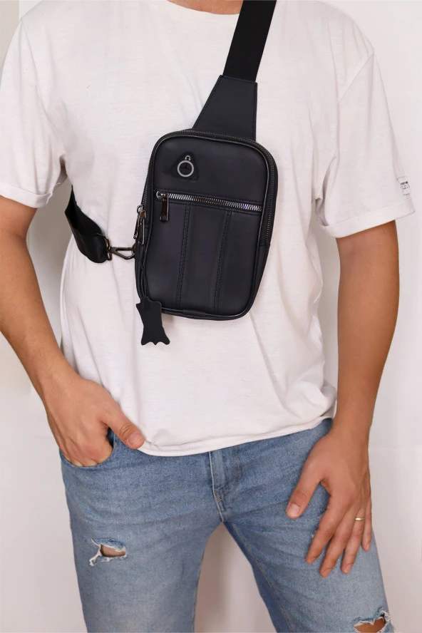 Siyah Deri Kasalı El Çantası Omuz Çantası Ve Lacivert Deri Çapraz Çanta Set - 3