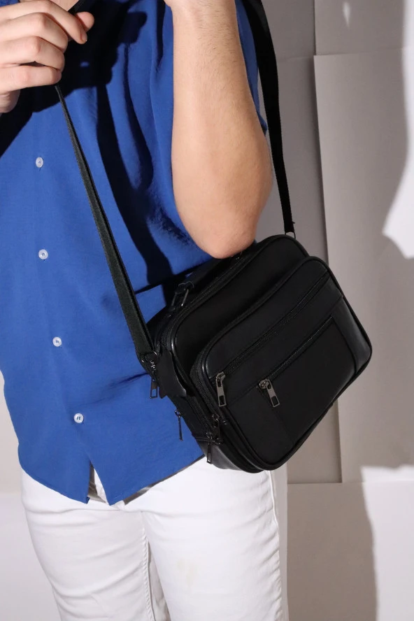 Siyah Deri Büyük Boy Kasalı El Çantası Omuz Çantası Ve Bel Çantası Set - 5