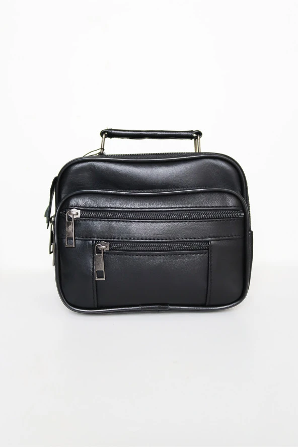 Siyah Küçük Boy Deri Kasalı El Çantası Omuz Çantası Ve Bel Çantası Set - 4