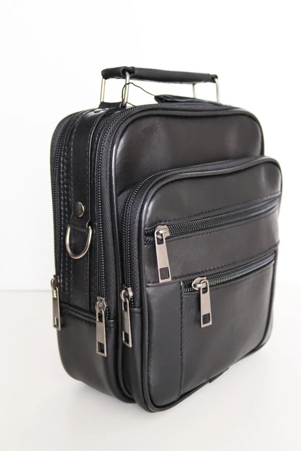 Siyah Deri Orta Boy Kasalı El Çantası Omuz Çantası Ve Bel Çantası Set - 2